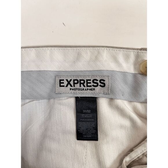 Express Photographer Mens Straight Leg Flat Front Dress Pants Beige Size 31/32 - Picture 5 of 8